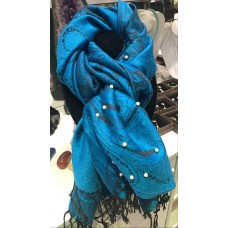 Lenço Azul com Pérolas